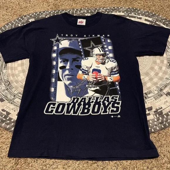 Vintage Joy Athletic Wear Dallas Cowboys Troy Aikman Graphic T - Picture 1 of 6